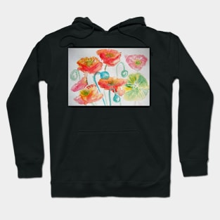 Poppy Watercolor Painting - Orange Iceland Hoodie